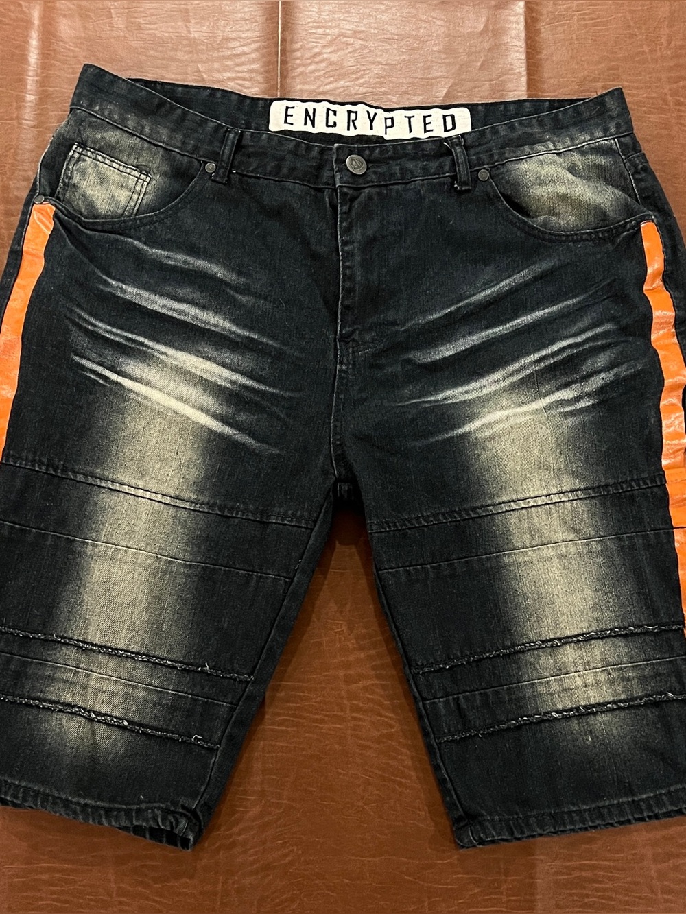 Encrypted Men’s Jean Shorts Distressed Dark Wash - Size 42
